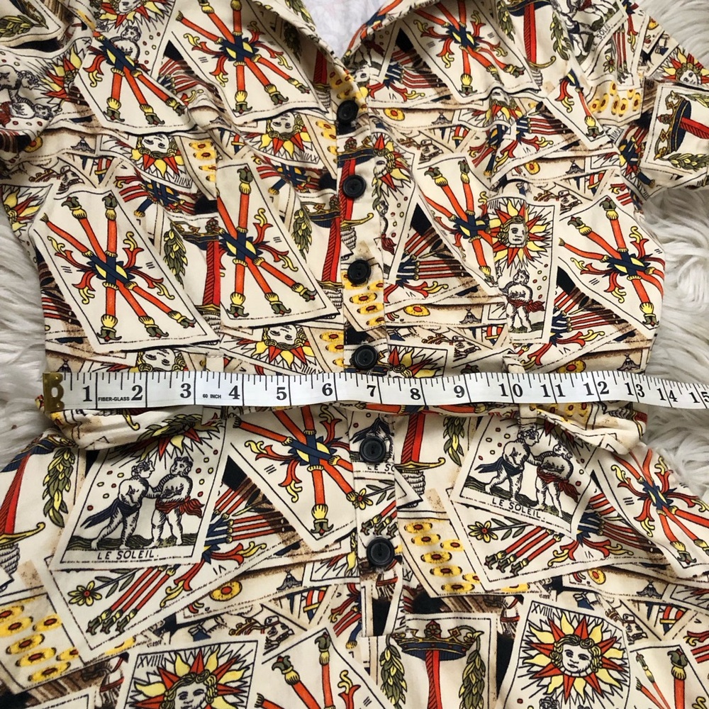 Vintage Eva Rose Retro Novelty Tarot Print Belted Fit Flare Mini Dress size M/L - Picture 10 of 11